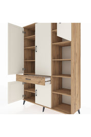 Hyperion Dolap 10 Raflı Tek Çekmeceli 5 Kapaklı 132x44x195 Çam-Aytaşı/Çam