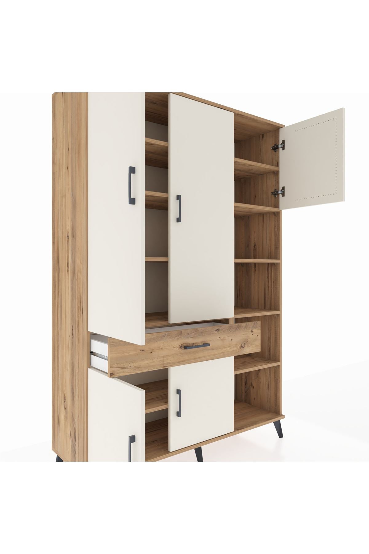 Hyperion Dolap 10 Raflı Tek Çekmeceli 5 Kapaklı 132x44x195 Çam-Aytaşı/Çam