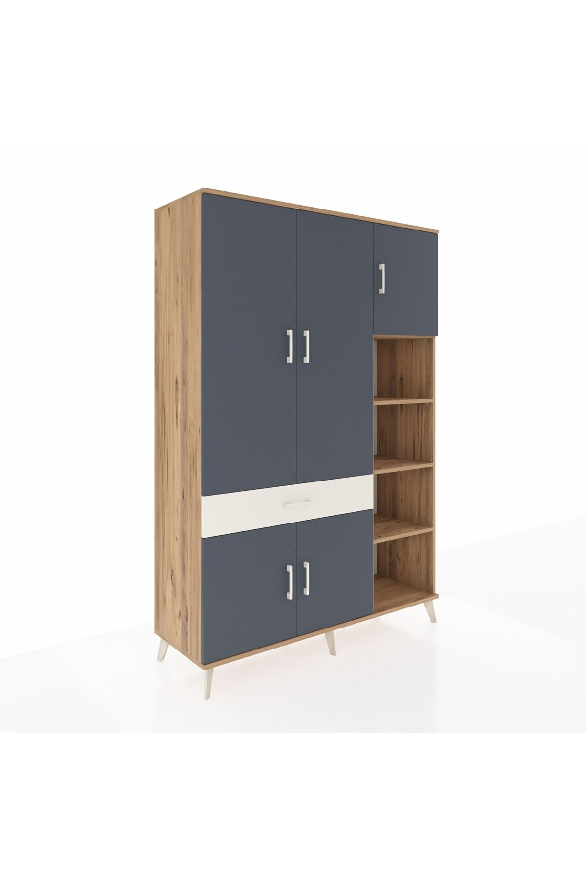 Hyperion Dolap 10 Raflı Tek Çekmeceli 5 Kapaklı 132x44x195 Çam-Antrasit/Aytaşı