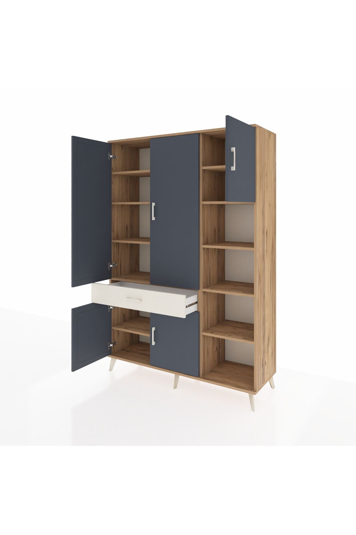 Hyperion Dolap 10 Raflı Tek Çekmeceli 5 Kapaklı 132x44x195 Çam-Antrasit/Aytaşı