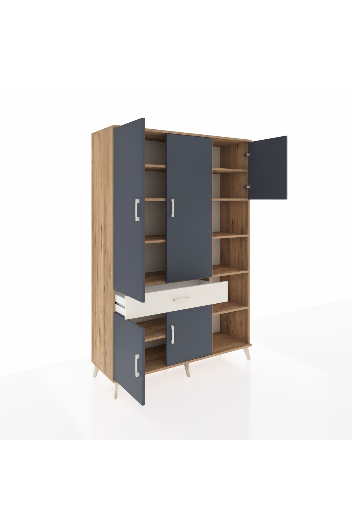 Hyperion Dolap 10 Raflı Tek Çekmeceli 5 Kapaklı 132x44x195 Çam-Antrasit/Aytaşı