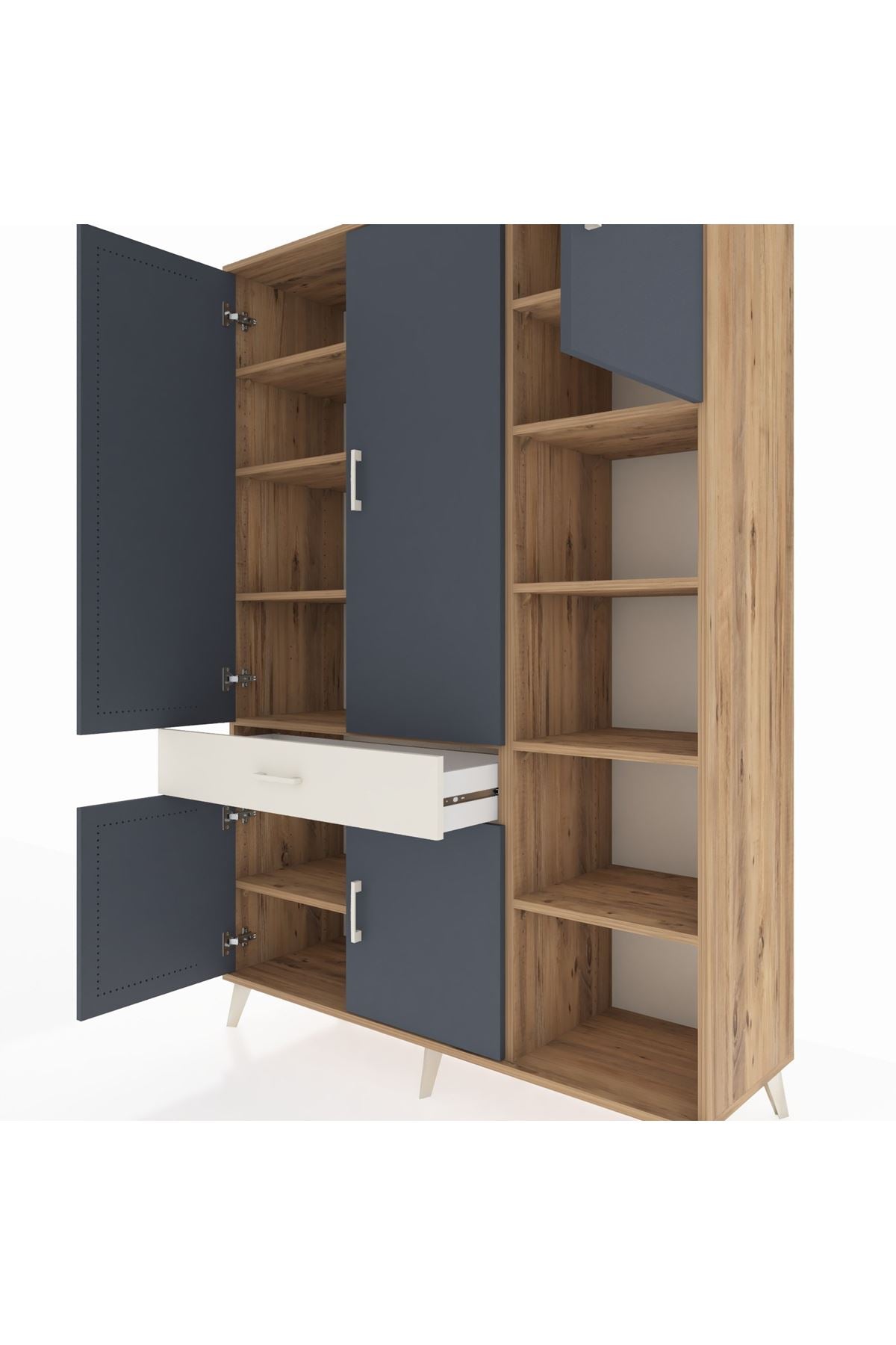 Hyperion Dolap 10 Raflı Tek Çekmeceli 5 Kapaklı 132x44x195 Çam-Antrasit/Aytaşı