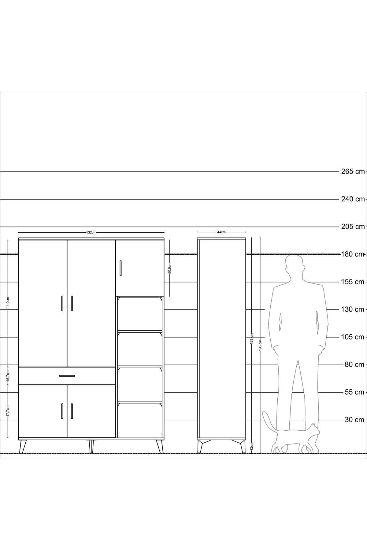 Hyperion Dolap 10 Raflı Tek Çekmeceli 5 Kapaklı 132x44x195 Çam-Antrasit/Aytaşı