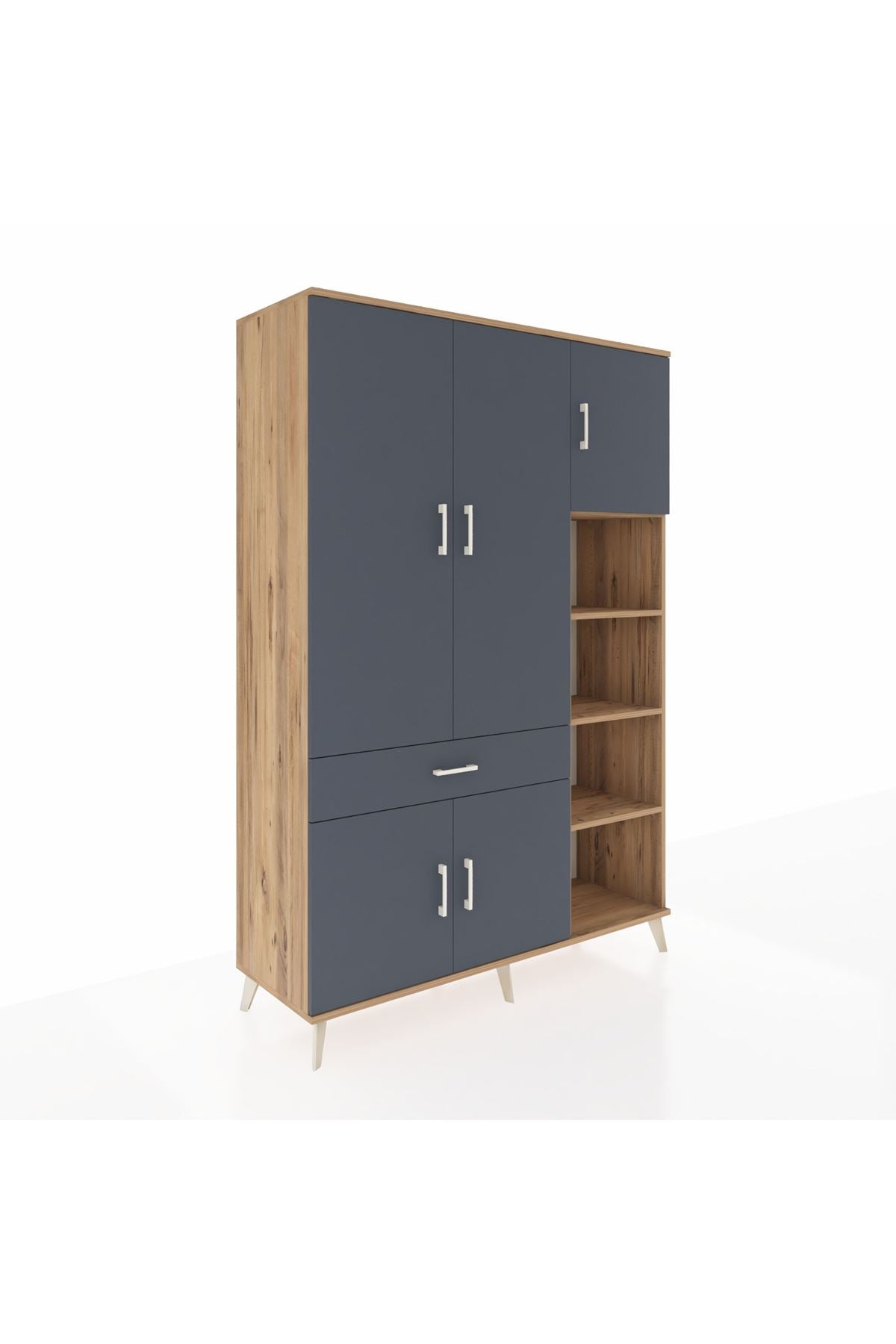 Hyperion Dolap 10 Raflı Tek Çekmeceli 5 Kapaklı 132x44x195 Çam-Antrasit/Antrasit