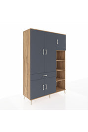 Hyperion Dolap 10 Raflı Tek Çekmeceli 5 Kapaklı 132x44x195 Çam-Antrasit/Antrasit