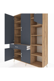 Hyperion Dolap 10 Raflı Tek Çekmeceli 5 Kapaklı 132x44x195 Çam-Antrasit/Antrasit