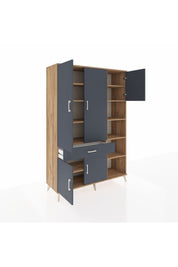 Hyperion Dolap 10 Raflı Tek Çekmeceli 5 Kapaklı 132x44x195 Çam-Antrasit/Antrasit