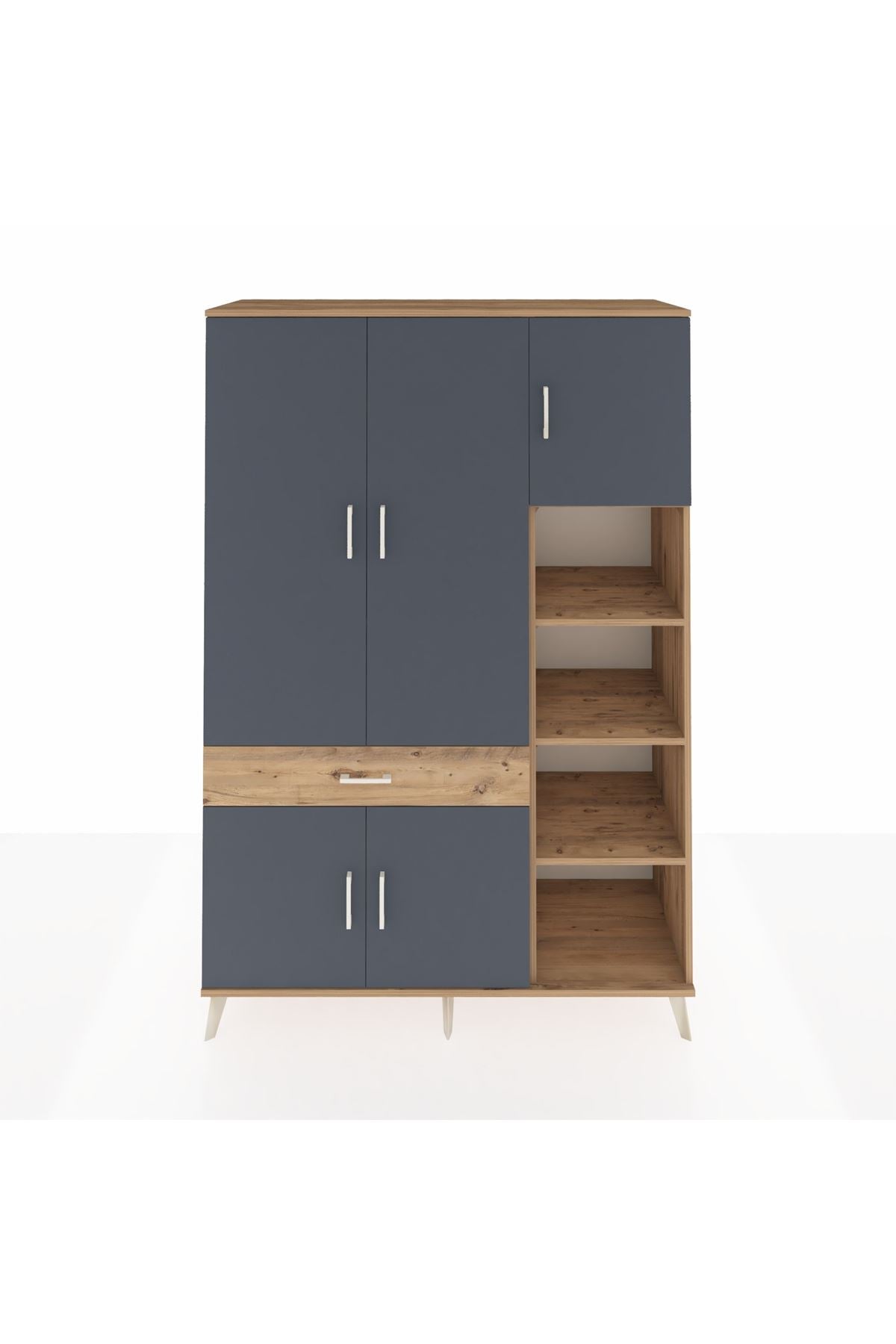 Hyperion Dolap 10 Raflı Tek Çekmeceli 5 Kapaklı 132x44x195 Çam-Antrasit/Çam