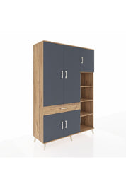 Hyperion Dolap 10 Raflı Tek Çekmeceli 5 Kapaklı 132x44x195 Çam-Antrasit/Çam