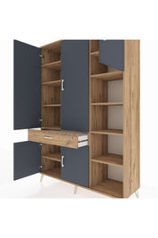 Hyperion Dolap 10 Raflı Tek Çekmeceli 5 Kapaklı 132x44x195 Çam-Antrasit/Çam