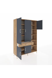 Hyperion Dolap 10 Raflı Tek Çekmeceli 5 Kapaklı 132x44x195 Çam-Antrasit/Çam