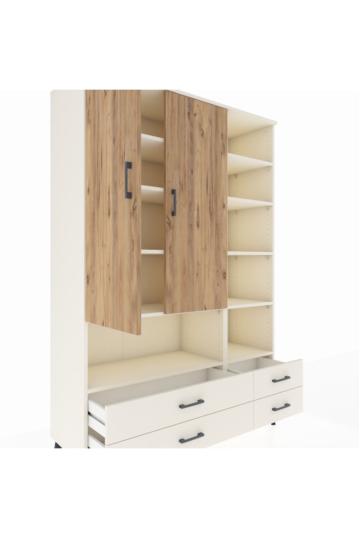 Hyperion Dolap 10 Raflı 4 Çekmeceli 2 Kapaklı 132x44x195 Aytaşı-Çam/Aytaşı