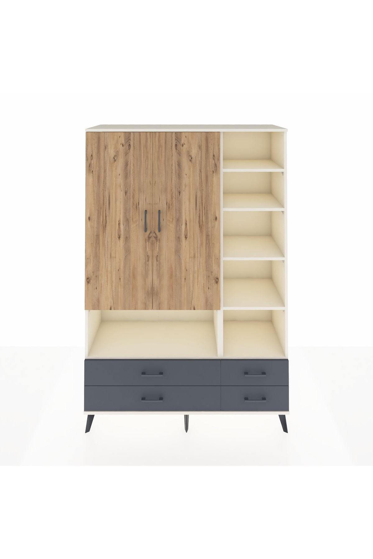 Hyperion Dolap 10 Raflı 4 Çekmeceli 2 Kapaklı 132x44x195 Aytaşı-Çam/Antrasit