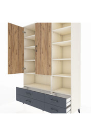 Hyperion Dolap 10 Raflı 4 Çekmeceli 2 Kapaklı 132x44x195 Aytaşı-Çam/Antrasit