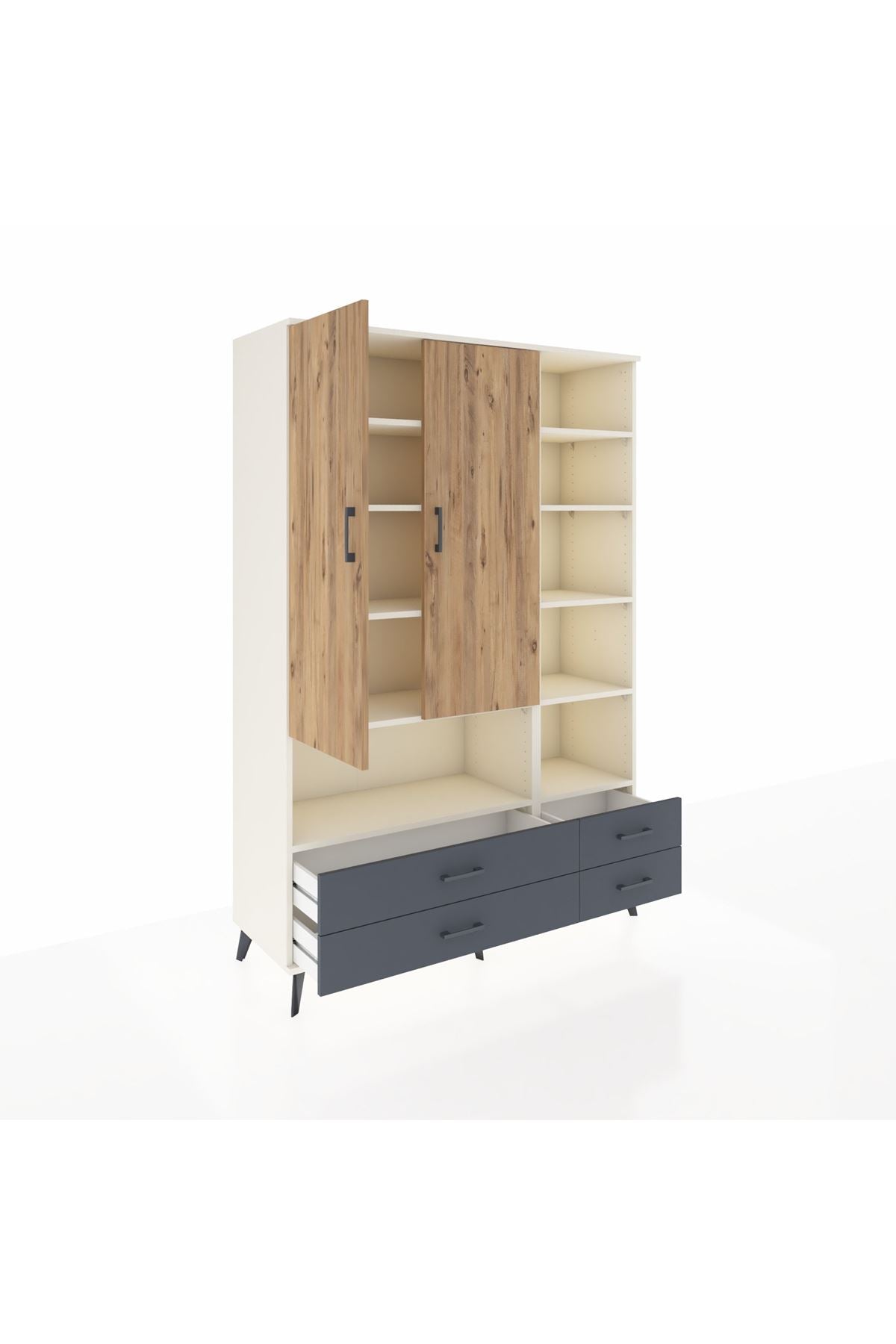 Hyperion Dolap 10 Raflı 4 Çekmeceli 2 Kapaklı 132x44x195 Aytaşı-Çam/Antrasit