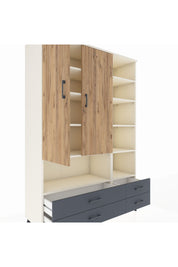 Hyperion Dolap 10 Raflı 4 Çekmeceli 2 Kapaklı 132x44x195 Aytaşı-Çam/Antrasit