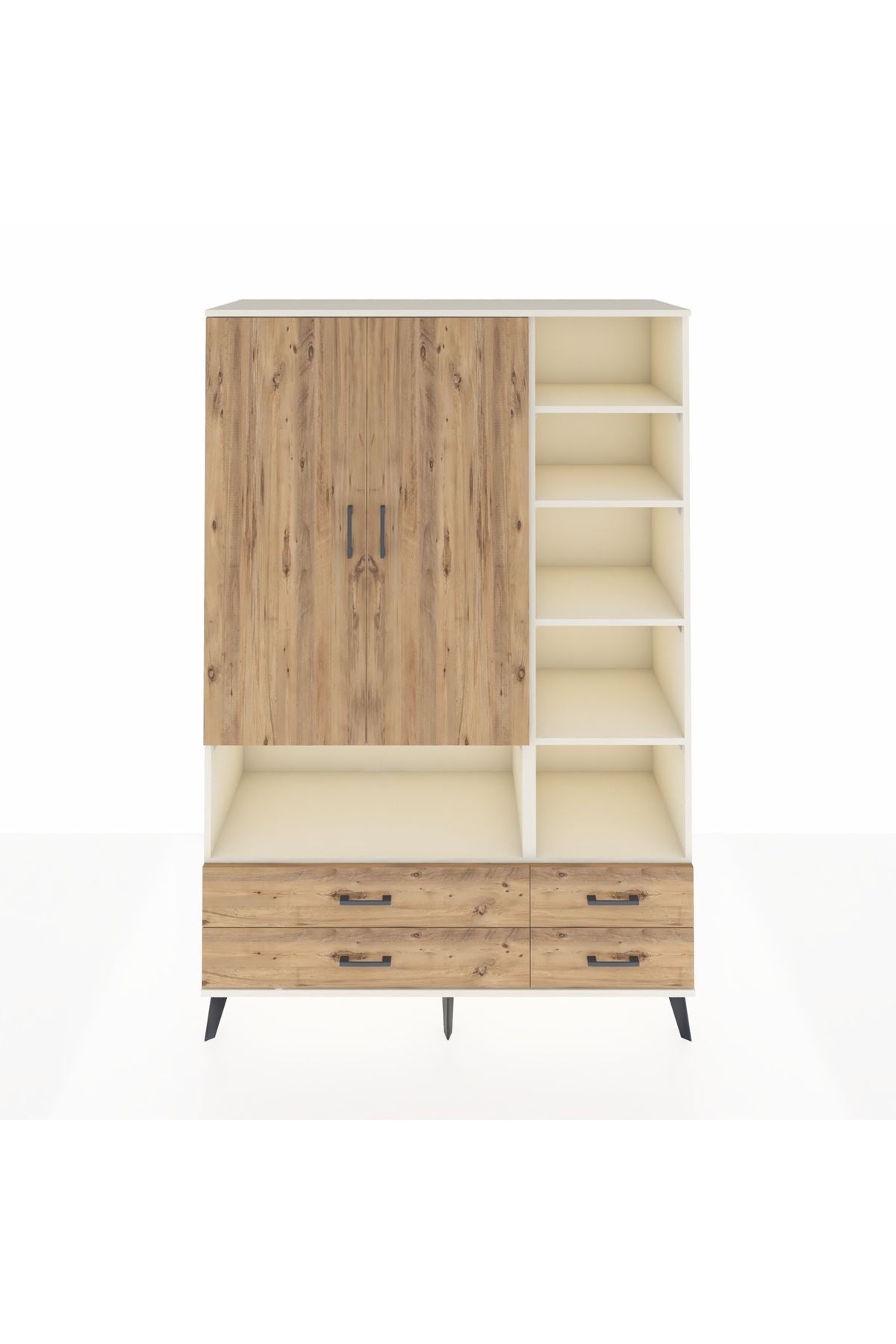 Hyperion Dolap 10 Raflı 4 Çekmeceli 2 Kapaklı 132x44x195 Aytaşı-Çam/Çam