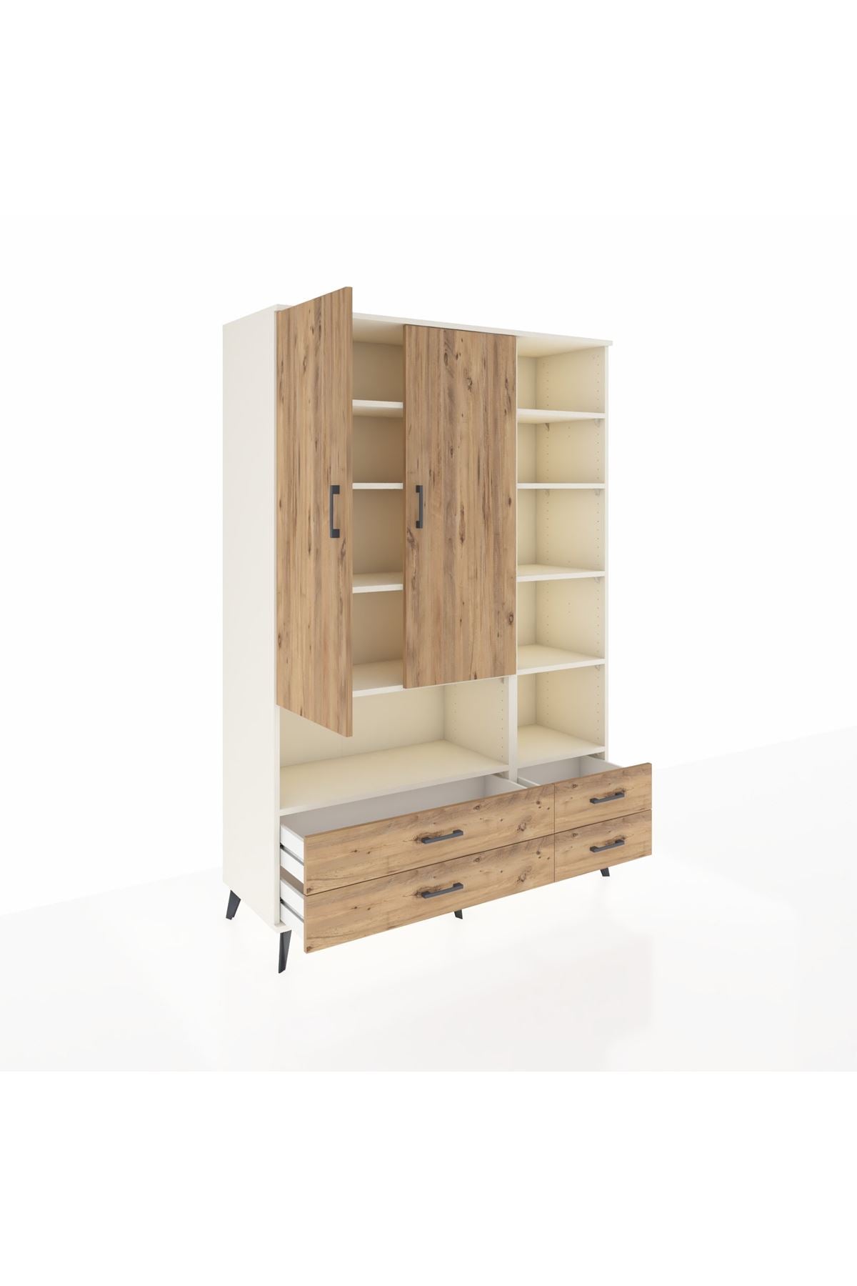 Hyperion Dolap 10 Raflı 4 Çekmeceli 2 Kapaklı 132x44x195 Aytaşı-Çam/Çam