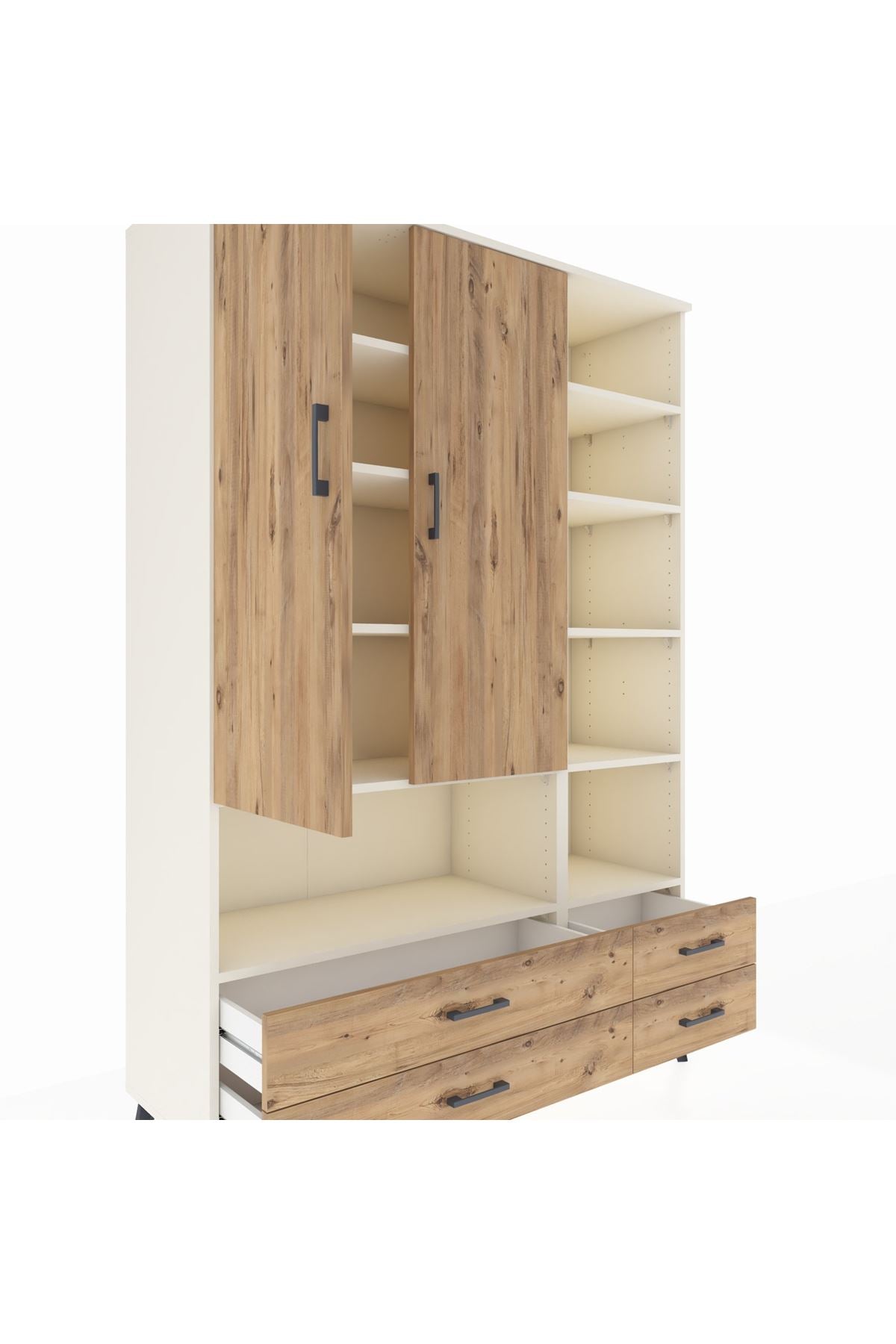 Hyperion Dolap 10 Raflı 4 Çekmeceli 2 Kapaklı 132x44x195 Aytaşı-Çam/Çam