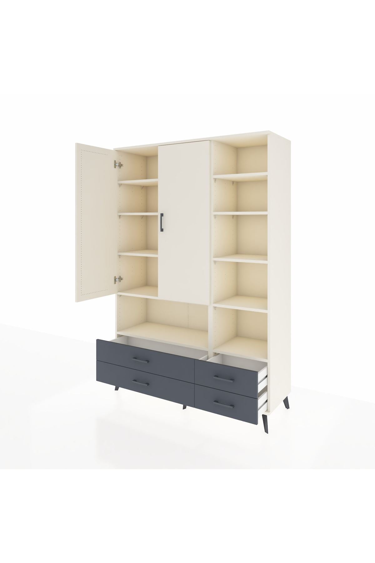 Hyperion Dolap 10 Raflı 4 Çekmeceli 2 Kapaklı 132x44x195 Aytaşı-Aytaşı/Antrasit