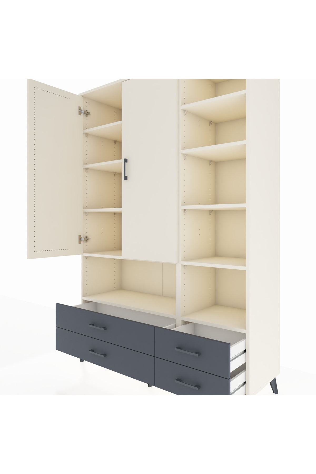 Hyperion Dolap 10 Raflı 4 Çekmeceli 2 Kapaklı 132x44x195 Aytaşı-Aytaşı/Antrasit