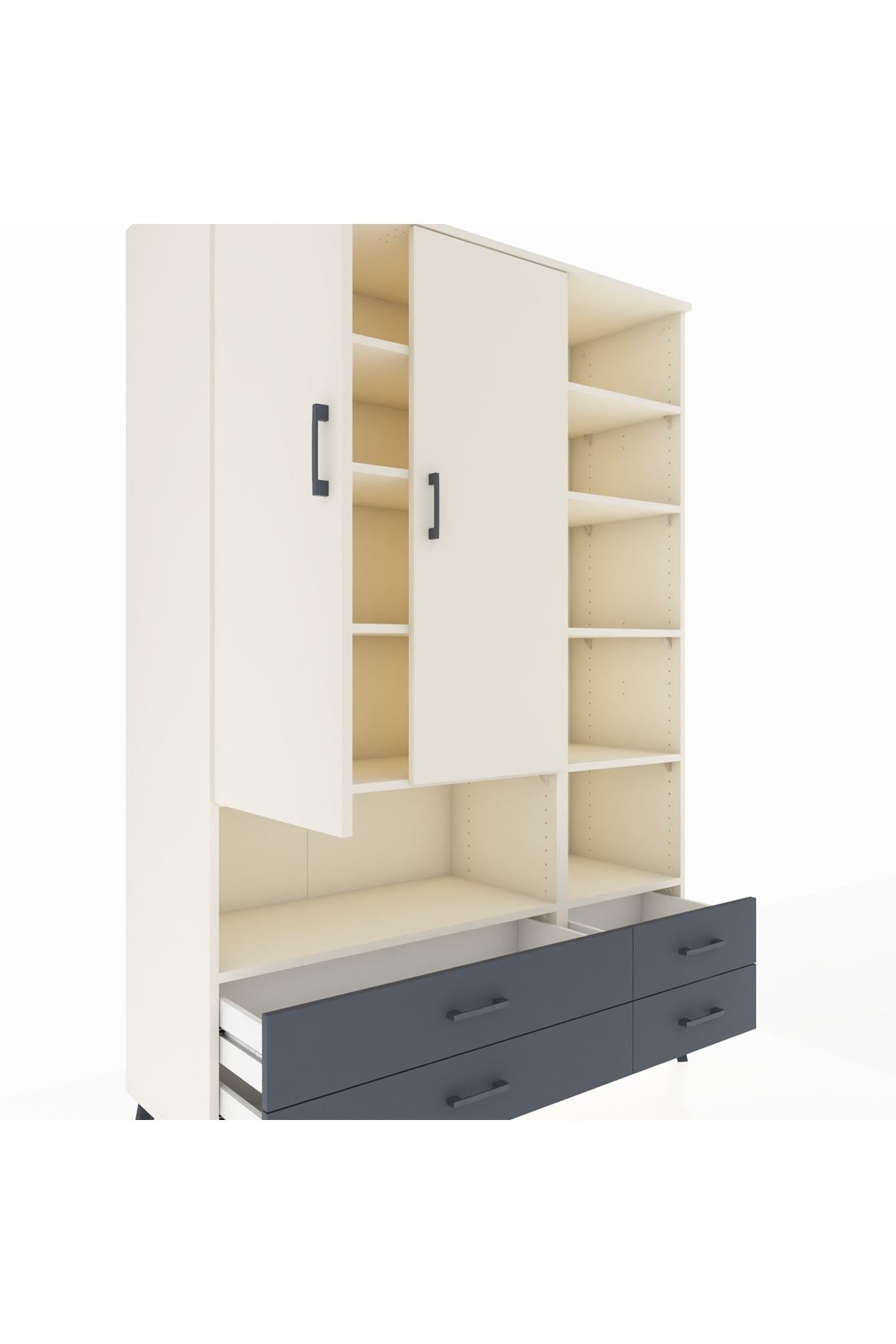 Hyperion Dolap 10 Raflı 4 Çekmeceli 2 Kapaklı 132x44x195 Aytaşı-Aytaşı/Antrasit