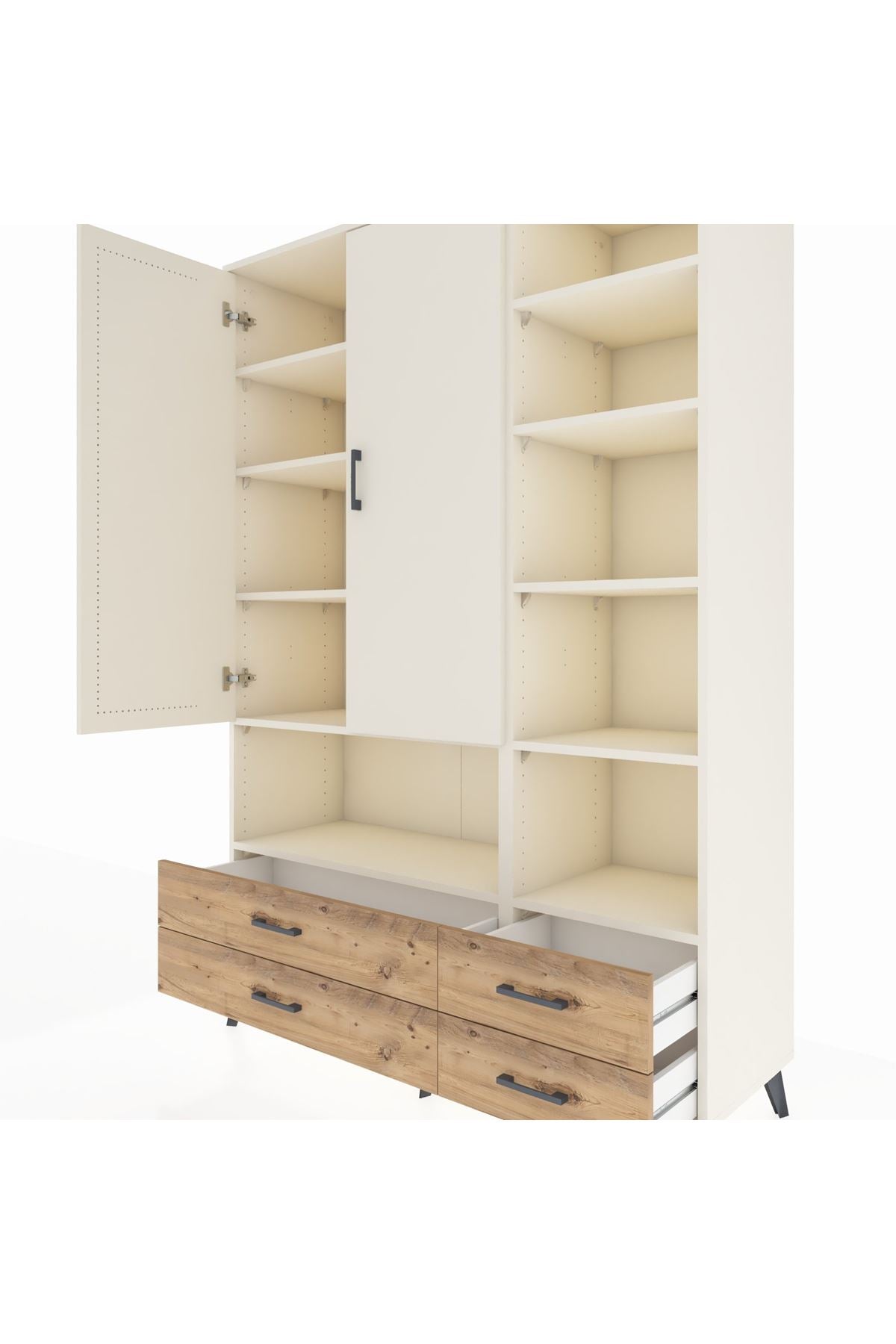 Hyperion Dolap 10 Raflı 4 Çekmeceli 2 Kapaklı 132x44x195 Aytaşı-Aytaşı/Çam