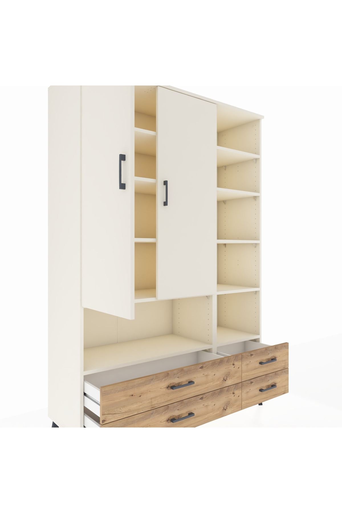 Hyperion Dolap 10 Raflı 4 Çekmeceli 2 Kapaklı 132x44x195 Aytaşı-Aytaşı/Çam