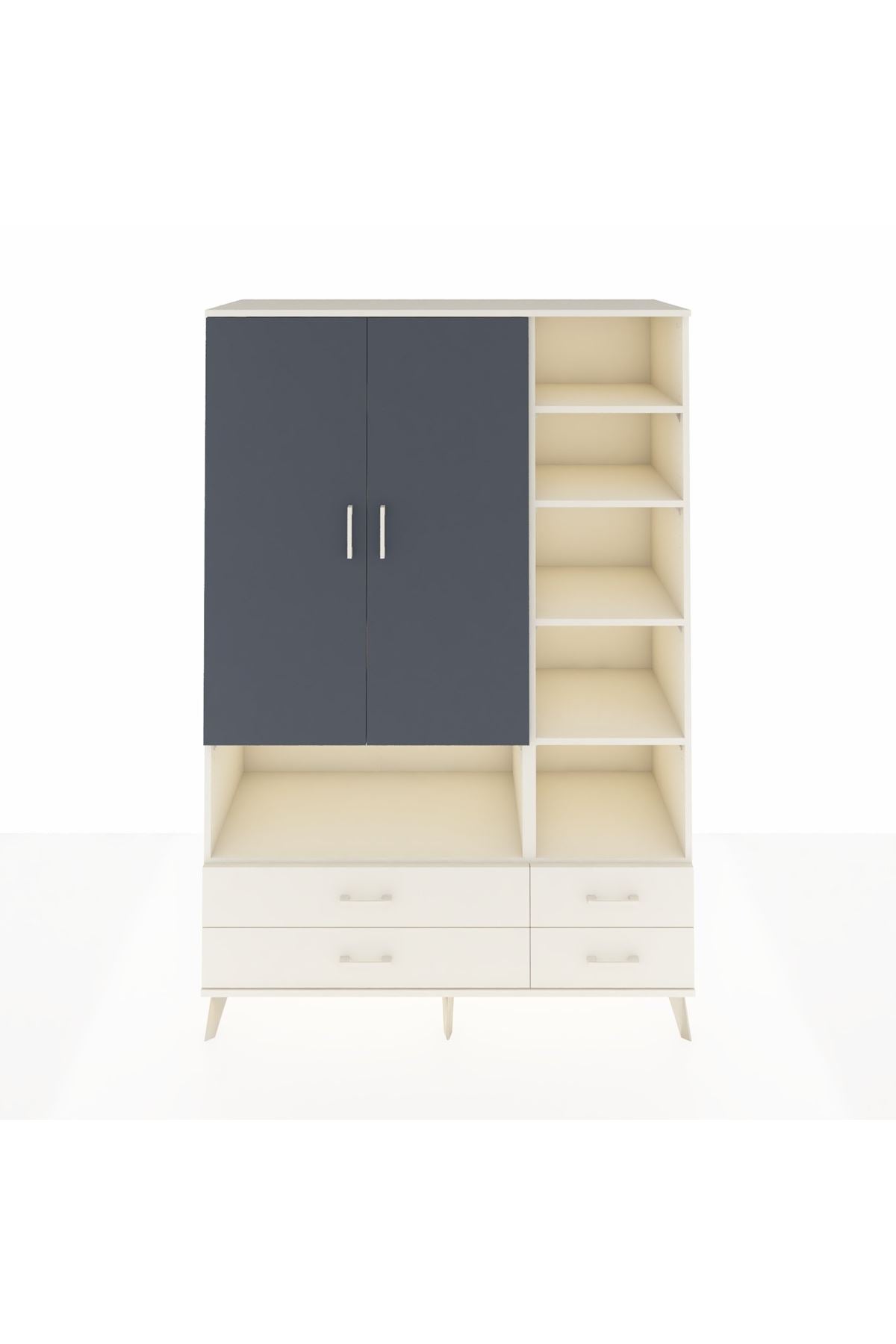 Hyperion Dolap 10 Raflı 4 Çekmeceli 2 Kapaklı 132x44x195 Aytaşı-Antrasit/Aytaşı