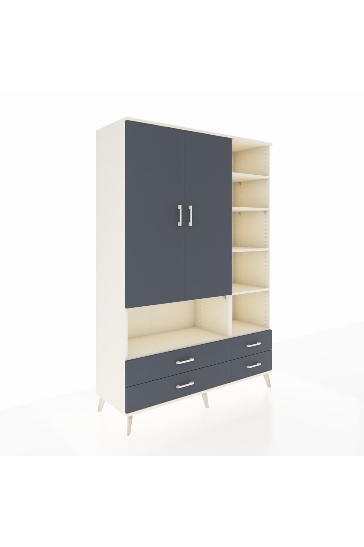 Hyperion Dolap 10 Raflı 4 Çekmeceli 2 Kapaklı 132x44x195 Aytaşı-Antrasit/Antrasit