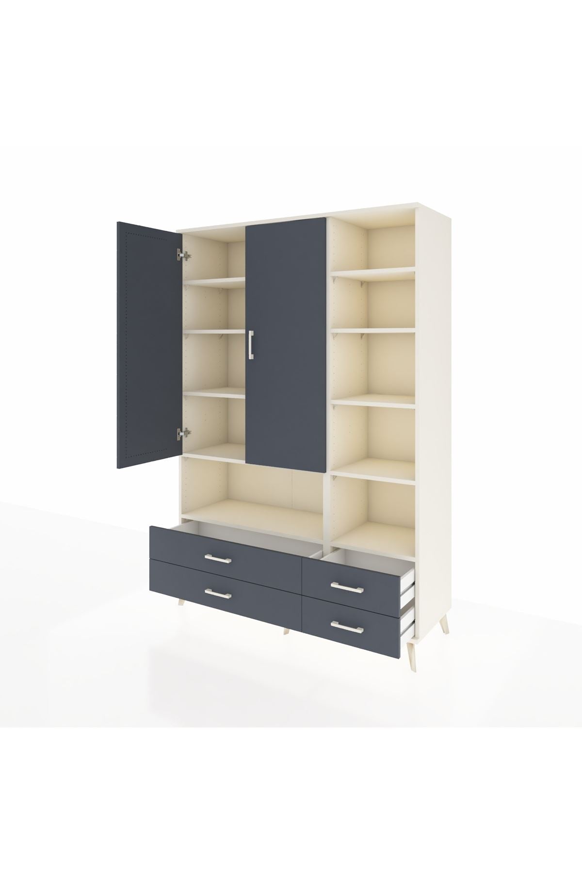 Hyperion Dolap 10 Raflı 4 Çekmeceli 2 Kapaklı 132x44x195 Aytaşı-Antrasit/Antrasit