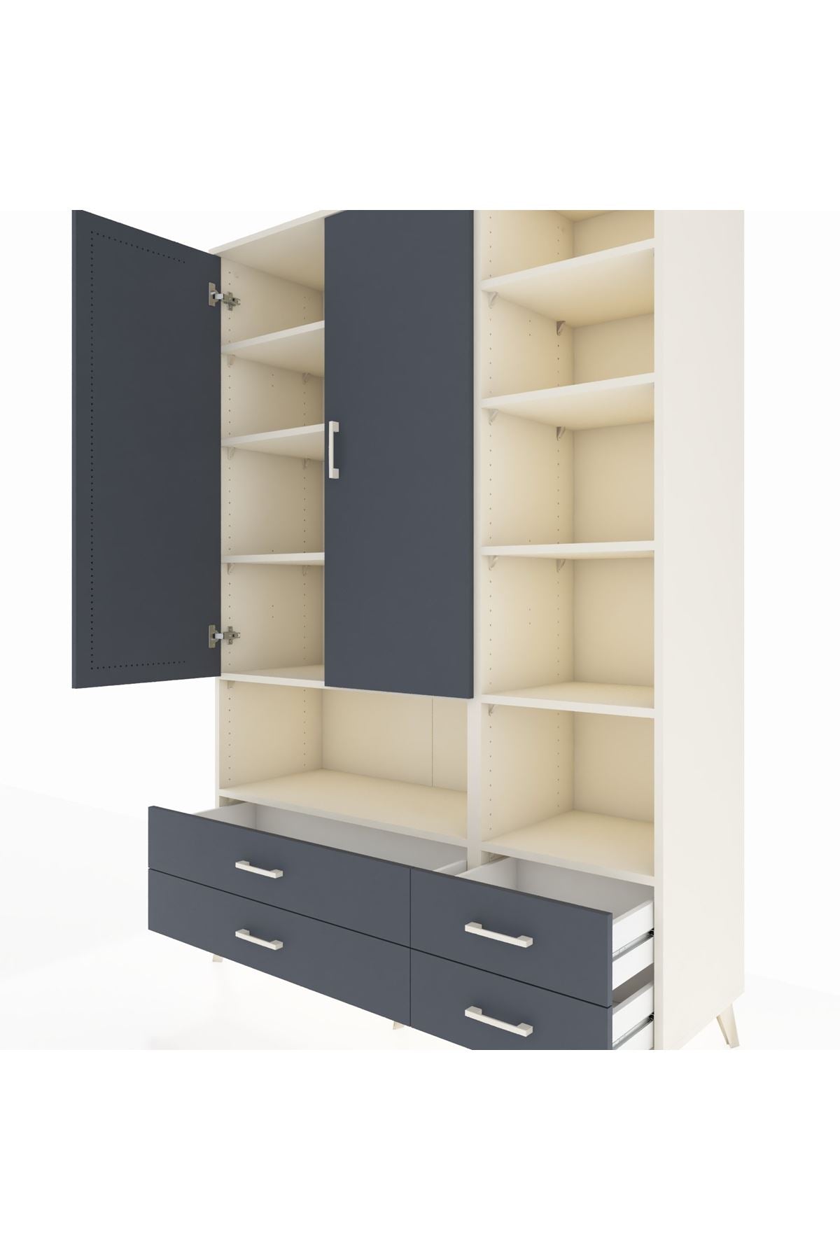 Hyperion Dolap 10 Raflı 4 Çekmeceli 2 Kapaklı 132x44x195 Aytaşı-Antrasit/Antrasit