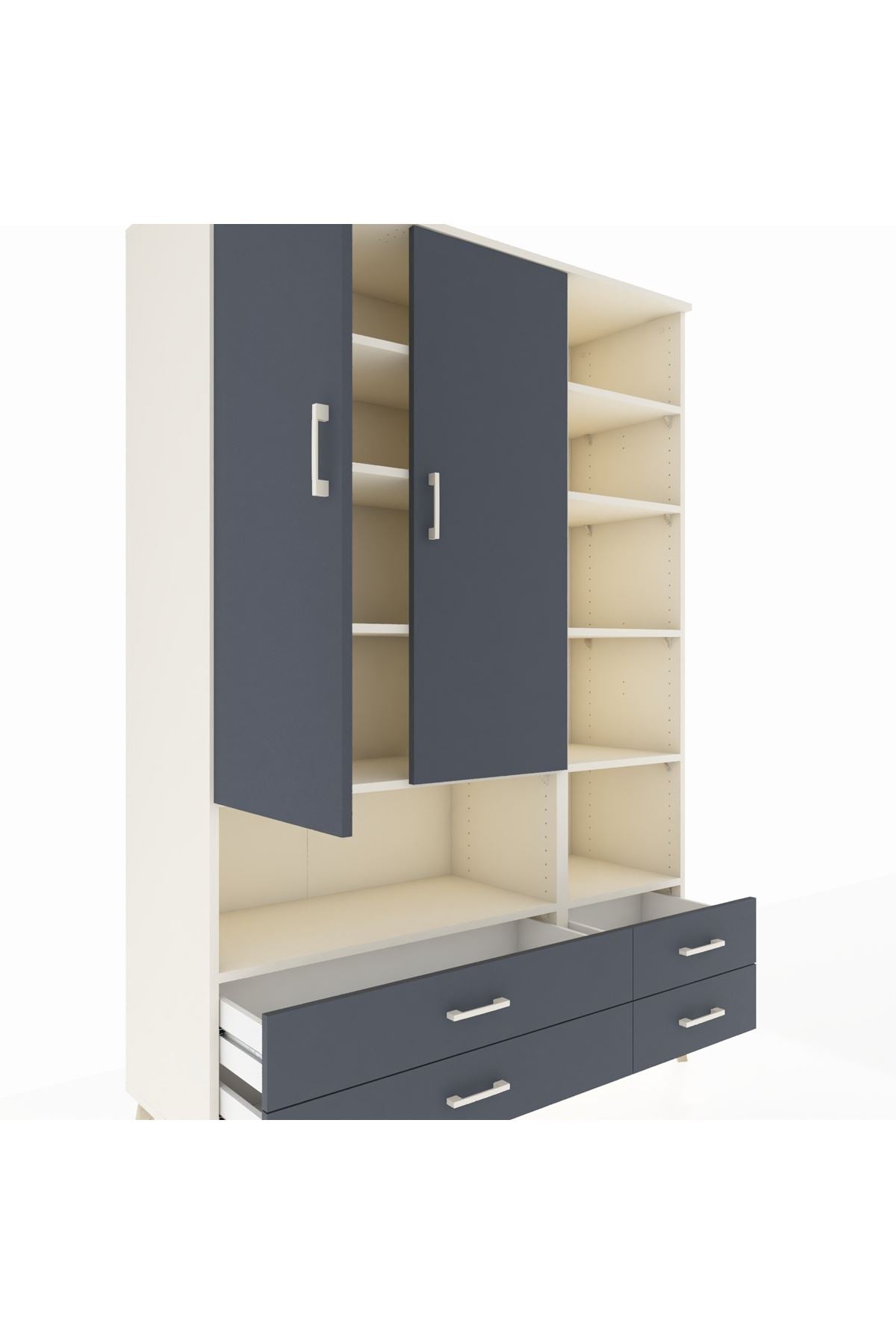 Hyperion Dolap 10 Raflı 4 Çekmeceli 2 Kapaklı 132x44x195 Aytaşı-Antrasit/Antrasit