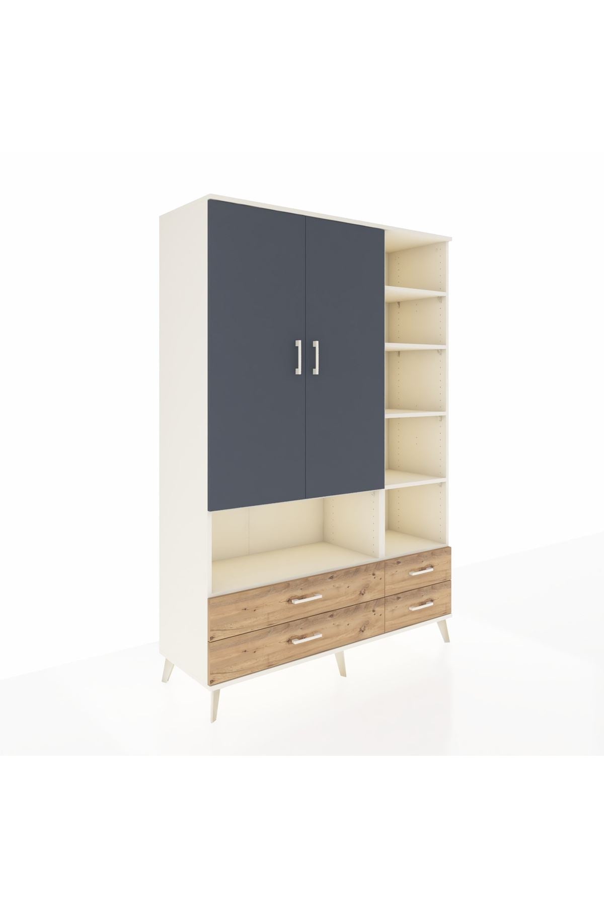 Hyperion Dolap 10 Raflı 4 Çekmeceli 2 Kapaklı 132x44x195 Aytaşı-Antrasit/Çam