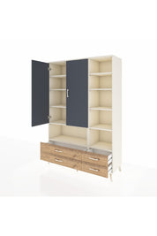 Hyperion Dolap 10 Raflı 4 Çekmeceli 2 Kapaklı 132x44x195 Aytaşı-Antrasit/Çam