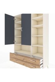 Hyperion Dolap 10 Raflı 4 Çekmeceli 2 Kapaklı 132x44x195 Aytaşı-Antrasit/Çam