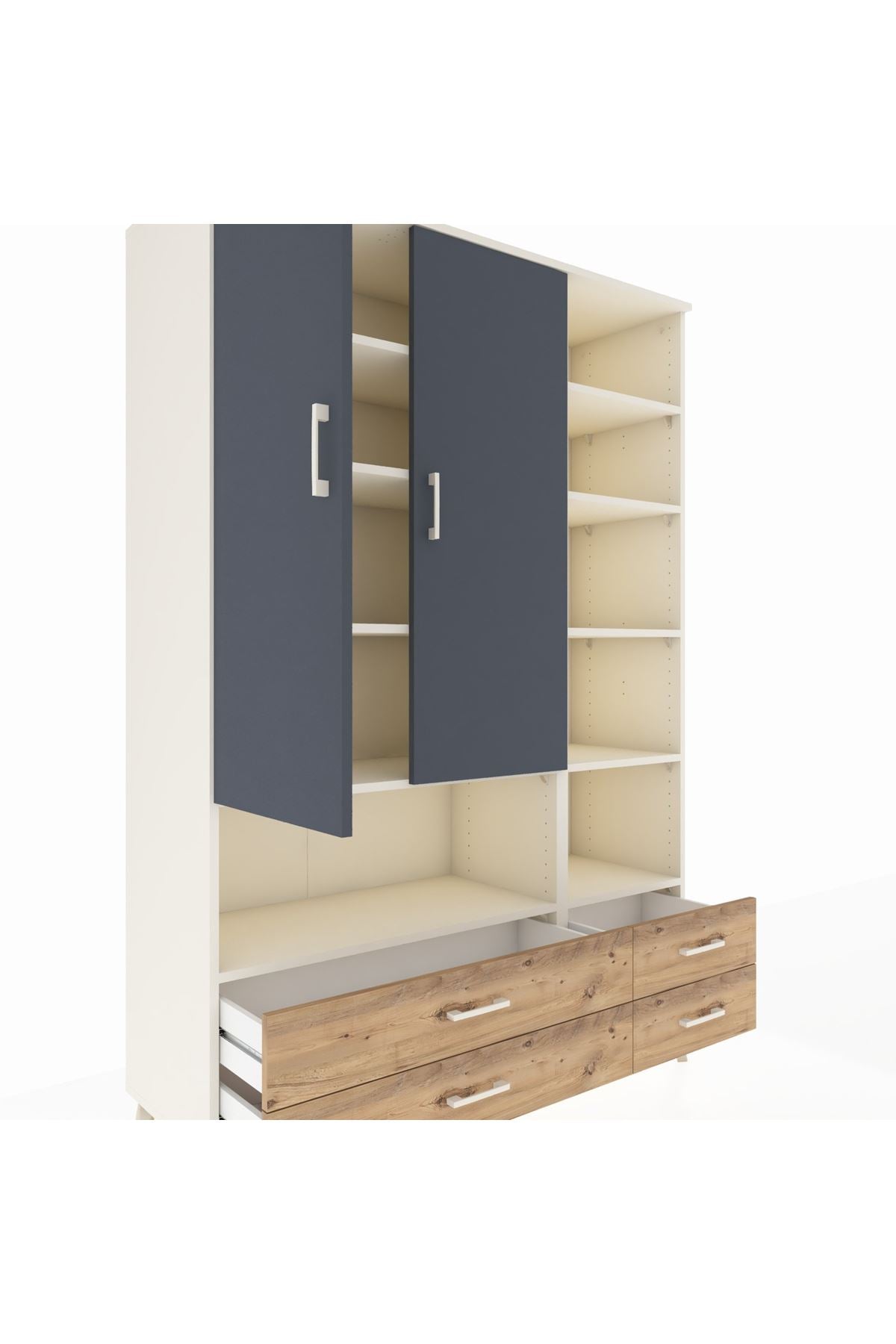 Hyperion Dolap 10 Raflı 4 Çekmeceli 2 Kapaklı 132x44x195 Aytaşı-Antrasit/Çam