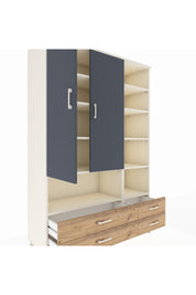 Hyperion Dolap 10 Raflı 4 Çekmeceli 2 Kapaklı 132x44x195 Aytaşı-Antrasit/Çam