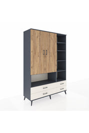 Hyperion Dolap 10 Raflı 4 Çekmeceli 2 Kapaklı 132x44x195 Antrasit-Çam/Aytaşı