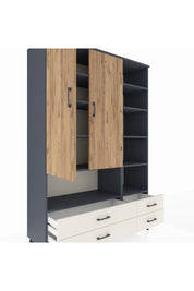 Hyperion Dolap 10 Raflı 4 Çekmeceli 2 Kapaklı 132x44x195 Antrasit-Çam/Aytaşı