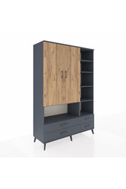 Hyperion Dolap 10 Raflı 4 Çekmeceli 2 Kapaklı 132x44x195 Antrasit-Çam/Antrasit