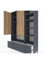 Hyperion Dolap 10 Raflı 4 Çekmeceli 2 Kapaklı 132x44x195 Antrasit-Çam/Antrasit