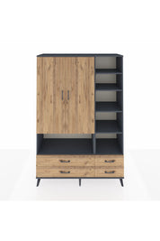 Hyperion Dolap 10 Raflı 4 Çekmeceli 2 Kapaklı 132x44x195 Antrasit-Çam/Çam