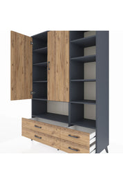 Hyperion Dolap 10 Raflı 4 Çekmeceli 2 Kapaklı 132x44x195 Antrasit-Çam/Çam