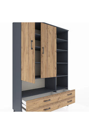 Hyperion Dolap 10 Raflı 4 Çekmeceli 2 Kapaklı 132x44x195 Antrasit-Çam/Çam