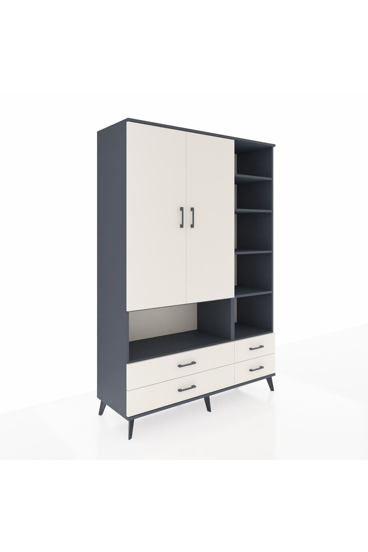 Hyperion Dolap 10 Raflı 4 Çekmeceli 2 Kapaklı 132x44x195 Antrasit-Aytaşı/Aytaşı