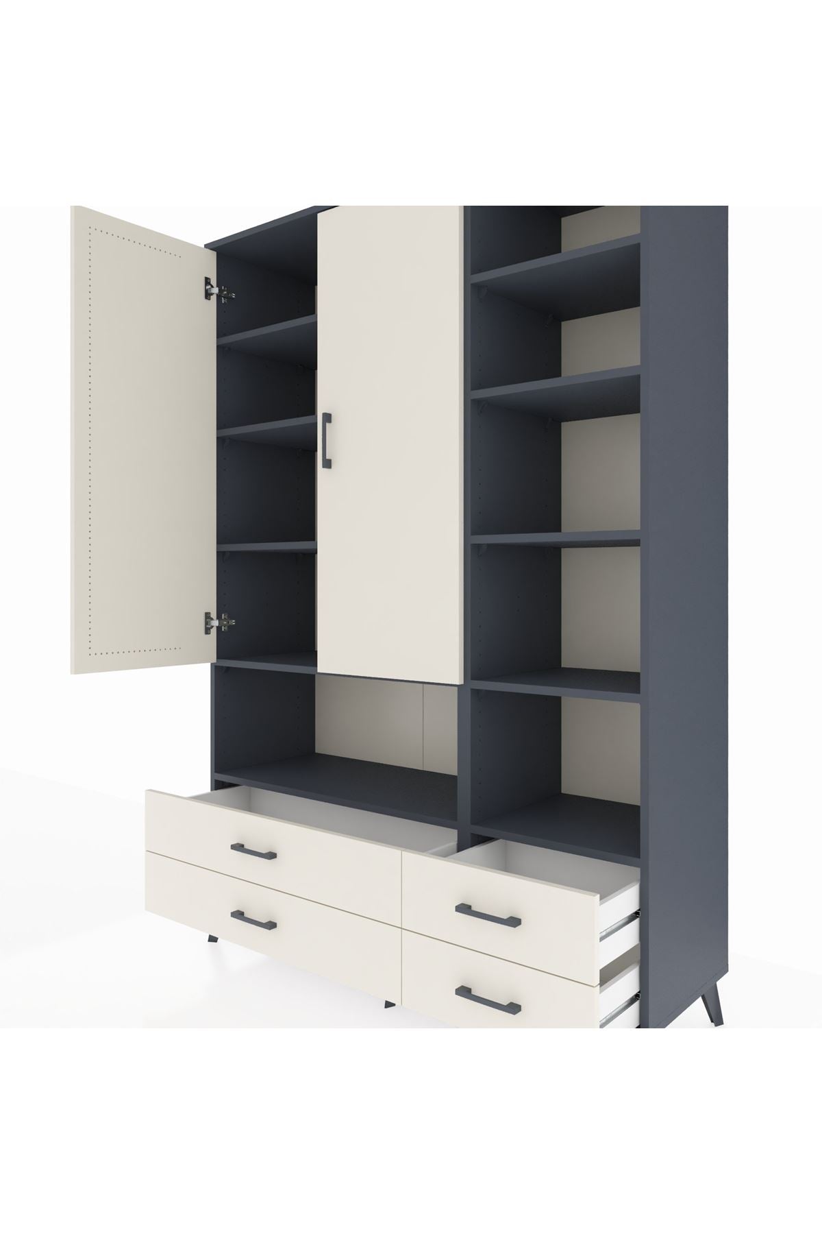 Hyperion Dolap 10 Raflı 4 Çekmeceli 2 Kapaklı 132x44x195 Antrasit-Aytaşı/Aytaşı