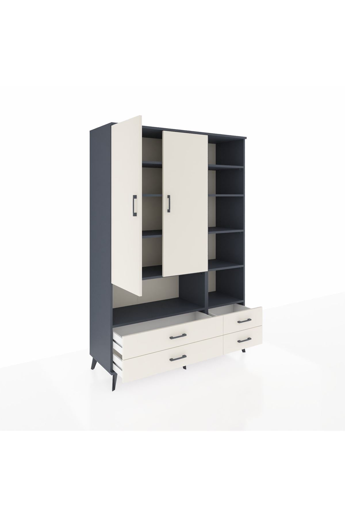 Hyperion Dolap 10 Raflı 4 Çekmeceli 2 Kapaklı 132x44x195 Antrasit-Aytaşı/Aytaşı