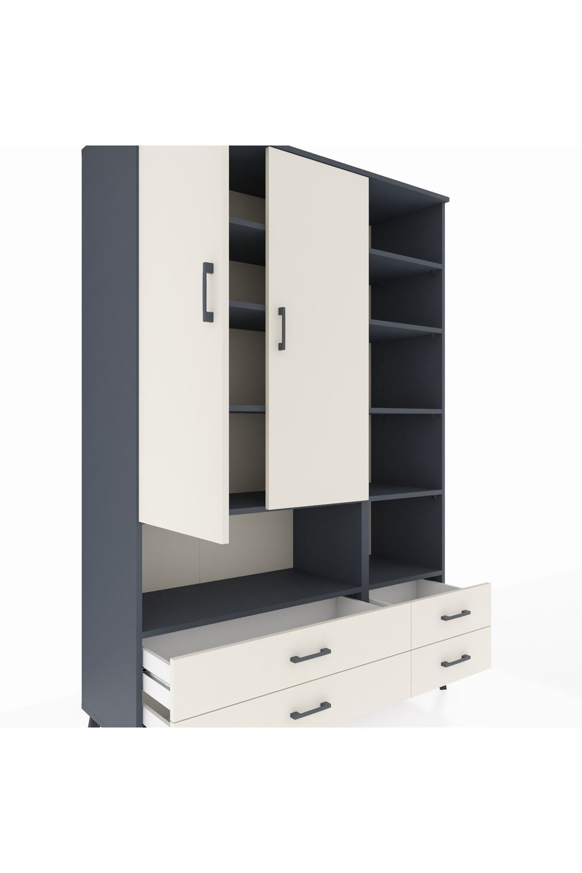 Hyperion Dolap 10 Raflı 4 Çekmeceli 2 Kapaklı 132x44x195 Antrasit-Aytaşı/Aytaşı