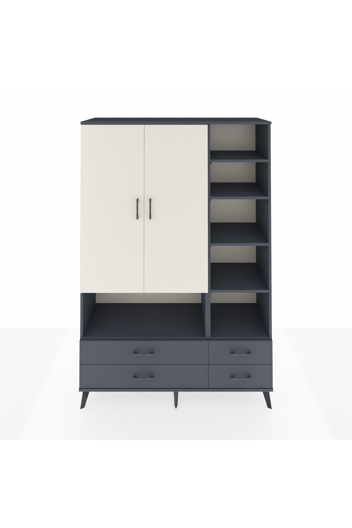 Hyperion Dolap 10 Raflı 4 Çekmeceli 2 Kapaklı 132x44x195 Antrasit-Aytaşı/Antrasit